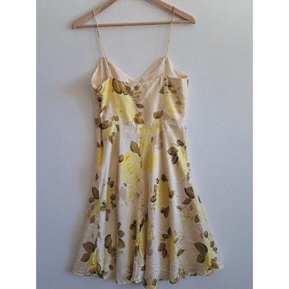 Banana Republic Yellow Floral 100% Silk Dress Spaghetti Straps Fit & Flare 8 - Picture 3 of 11